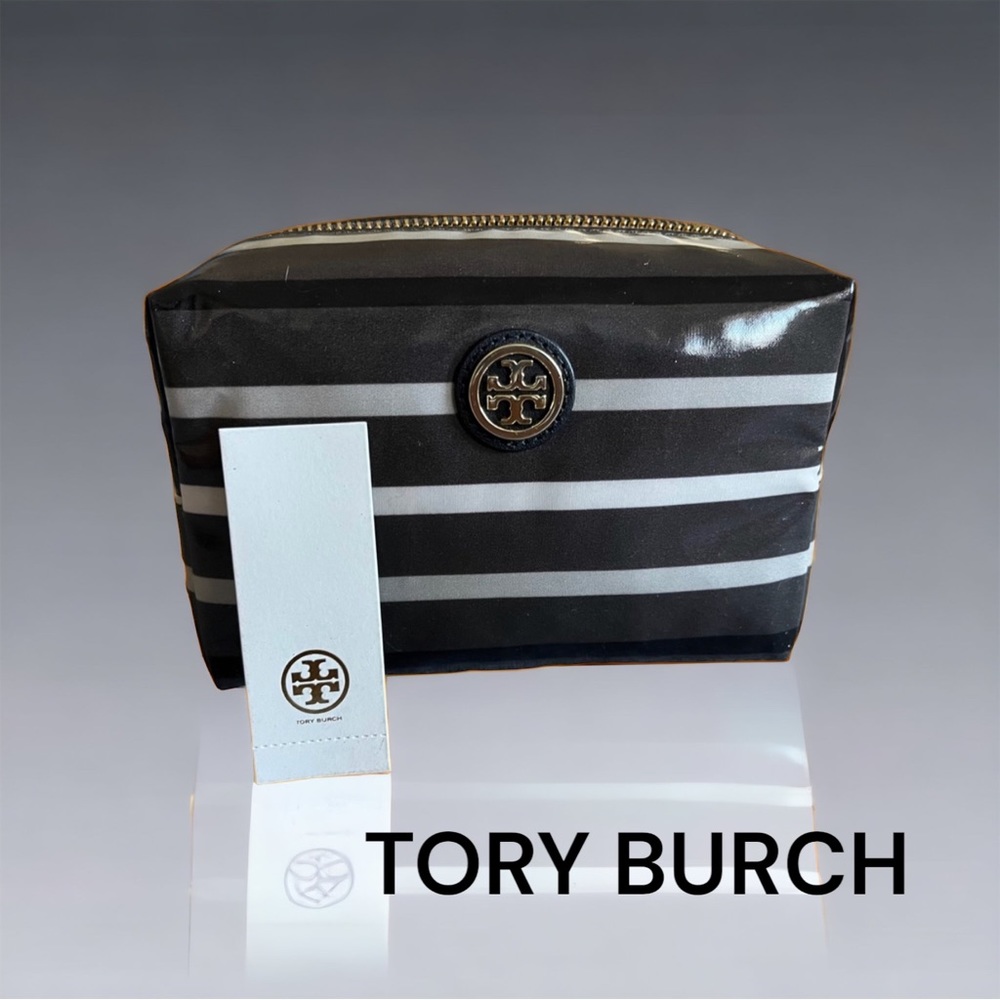 TORY BURCH NEW TAGS MAKEUP COSMETIC BAG BRIGITTE CLASSIC STRIPE